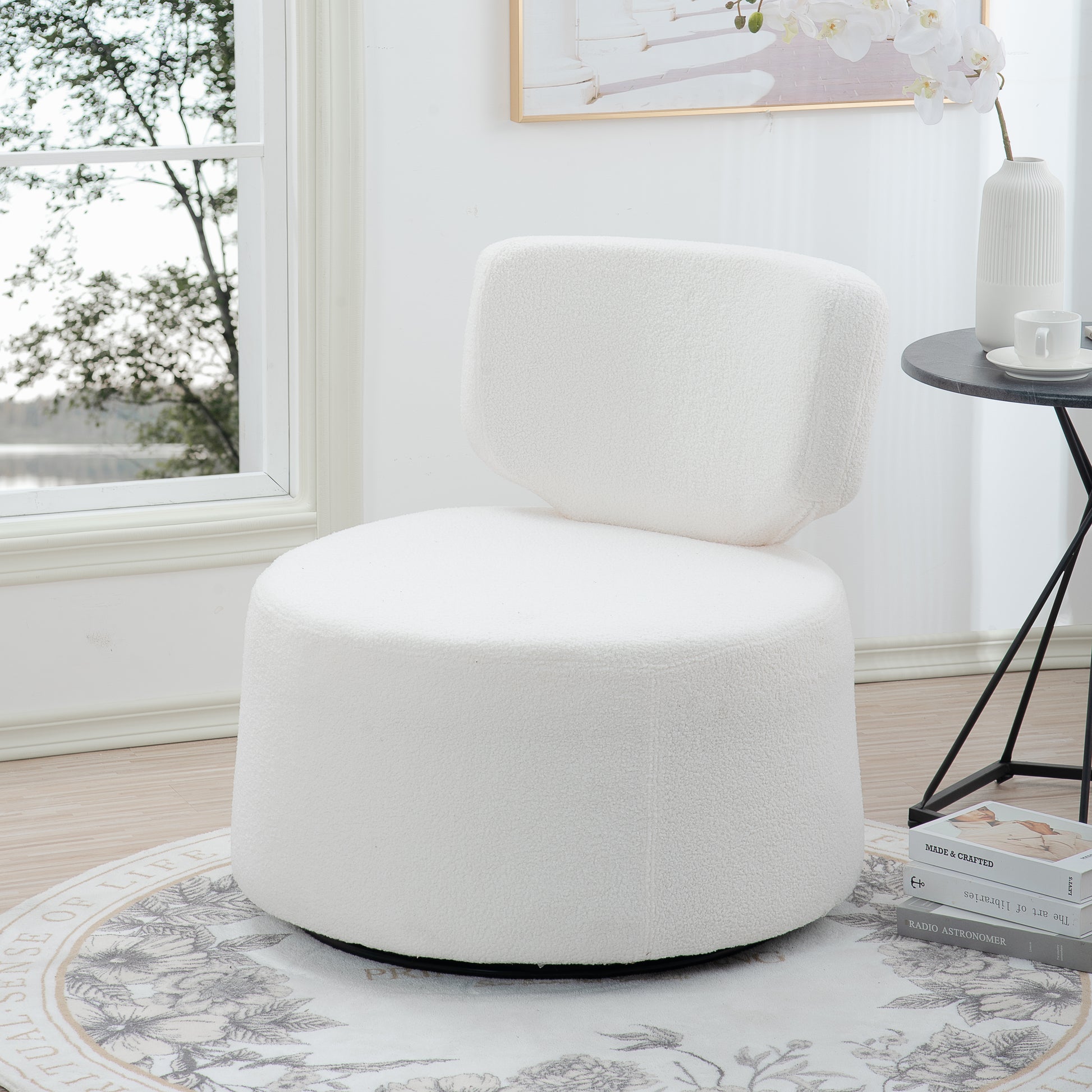 29.13" Wide Swivel Chair White Plush Plush