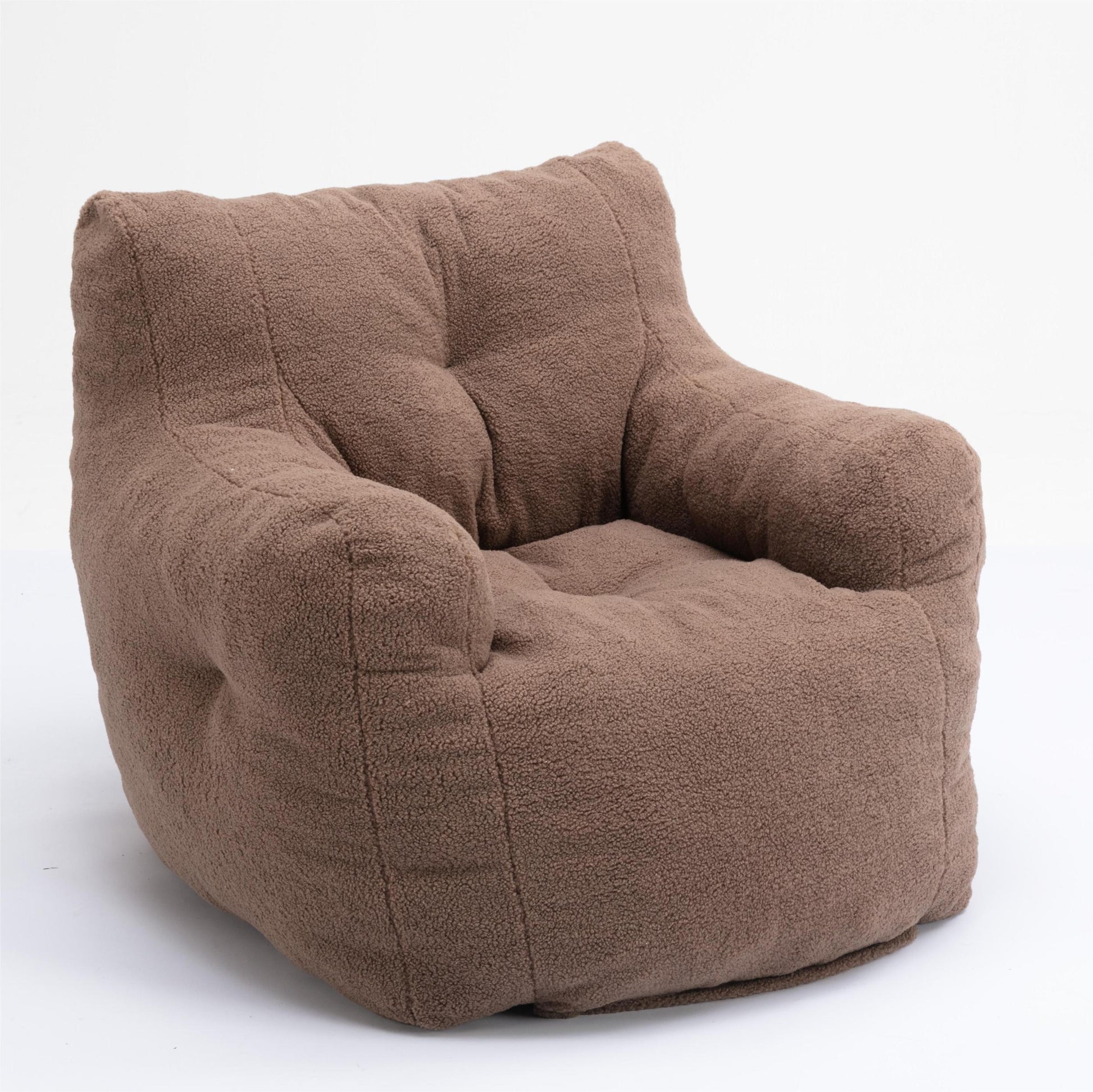 010 Soft Teddy Fabric Tufted Foam Bean Bag Chair With Teddy Fabric Coffee Coffee Soft Modern Foam Teddy