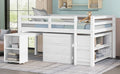 Low Study Full Loft Bed With Cabinet ,Shelves And Rolling Portable Desk ,Multiple Functions Bed White White Solid Wood