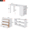 Low Study Full Loft Bed With Cabinet ,Shelves And Rolling Portable Desk ,Multiple Functions Bed White White Solid Wood