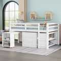 Low Study Full Loft Bed With Cabinet ,Shelves And Rolling Portable Desk ,Multiple Functions Bed White White Solid Wood