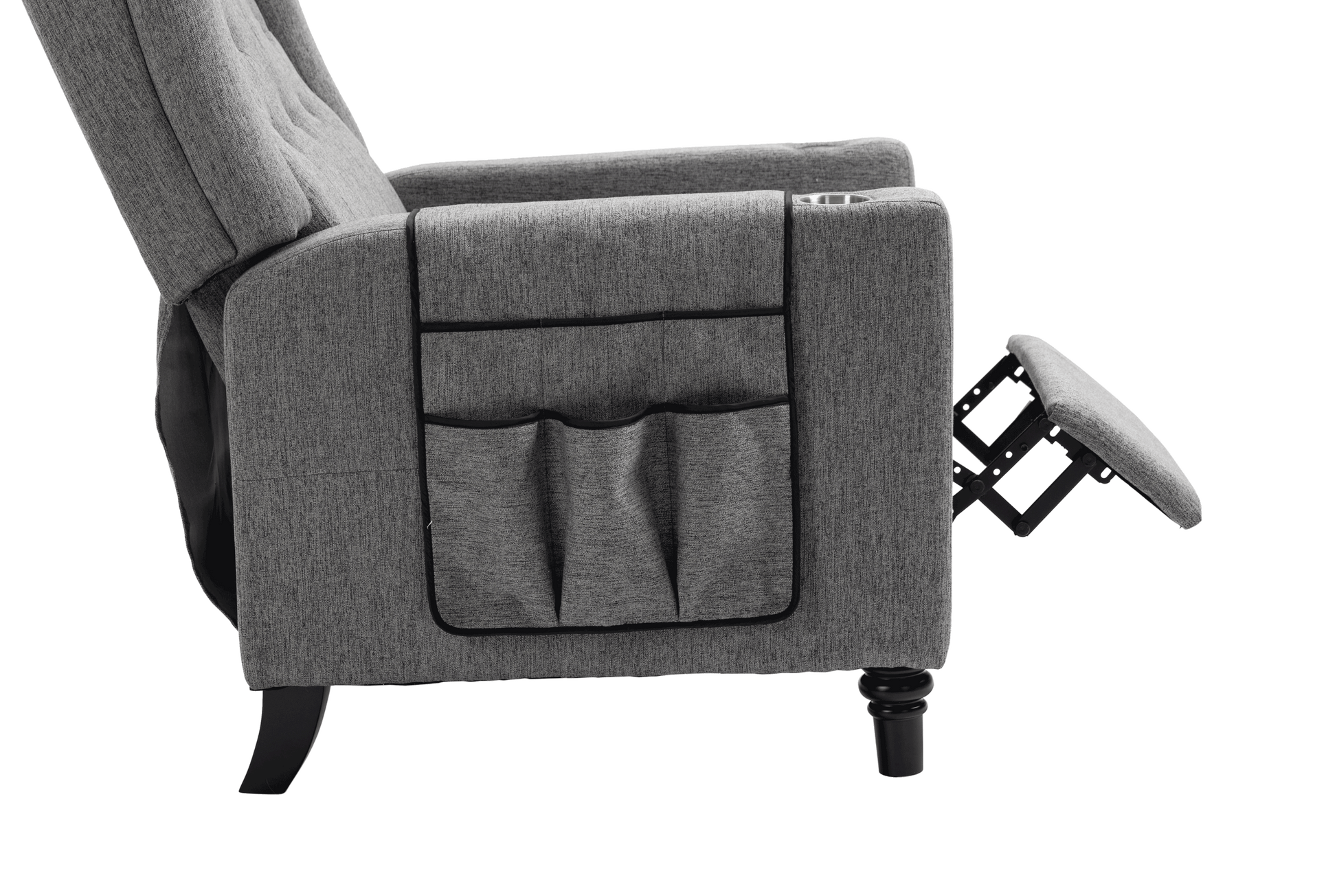 Arm Pushing Recliner Chair, Modern Button Tufted Wingback Push Back Recliner Chair, Living Room Chair Fabric Pushback Manual Single Reclining Sofa Home Theater Seating For Bedroom,Dark Gray Dark Gray Foam Linen