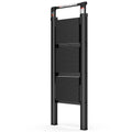 3 Step Ladder, Retractable Handgrip Folding Step Stool With Anti Slip Wide Pedal, Aluminum Stool Ladders 3 Steps, 300Lbs Safety Household Ladder Black Pc Aluminium