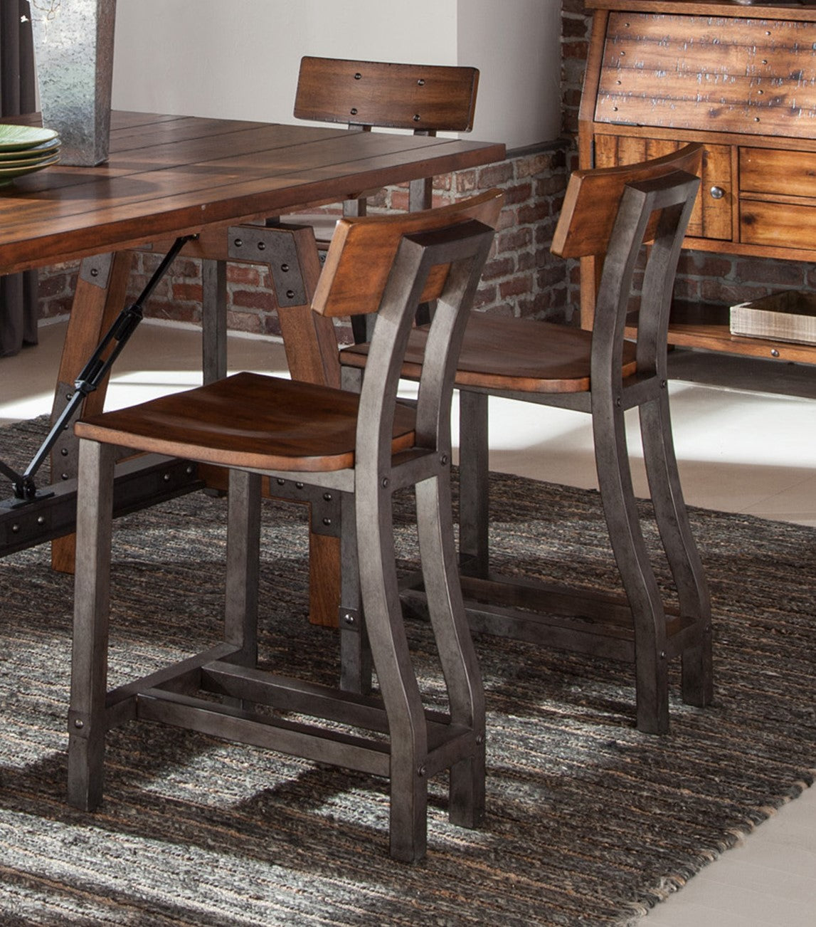 Rustic Brown And Gunmetal Finish 5Pc Dining Set Counter Height Table And 4X Counter Height Chairs Industrial Design Wooden Dining Furniture Multicolor Seats 4 Dining Room Industrial,Rustic