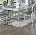 Antique Traditional Dining Table And 6 Side Chairs Rectangle Table Top W Glass Insert Leaf Cut Out Back Chairs Kitchen Formal 7Pc Set Dining Room Furniture Silver Gray Dining Room