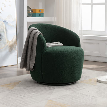 Teddy Fabric Swivel Accent Armchair Barrel Chair With Black Powder Coating Metal Ring,Dark Green Green Foam Upholstered