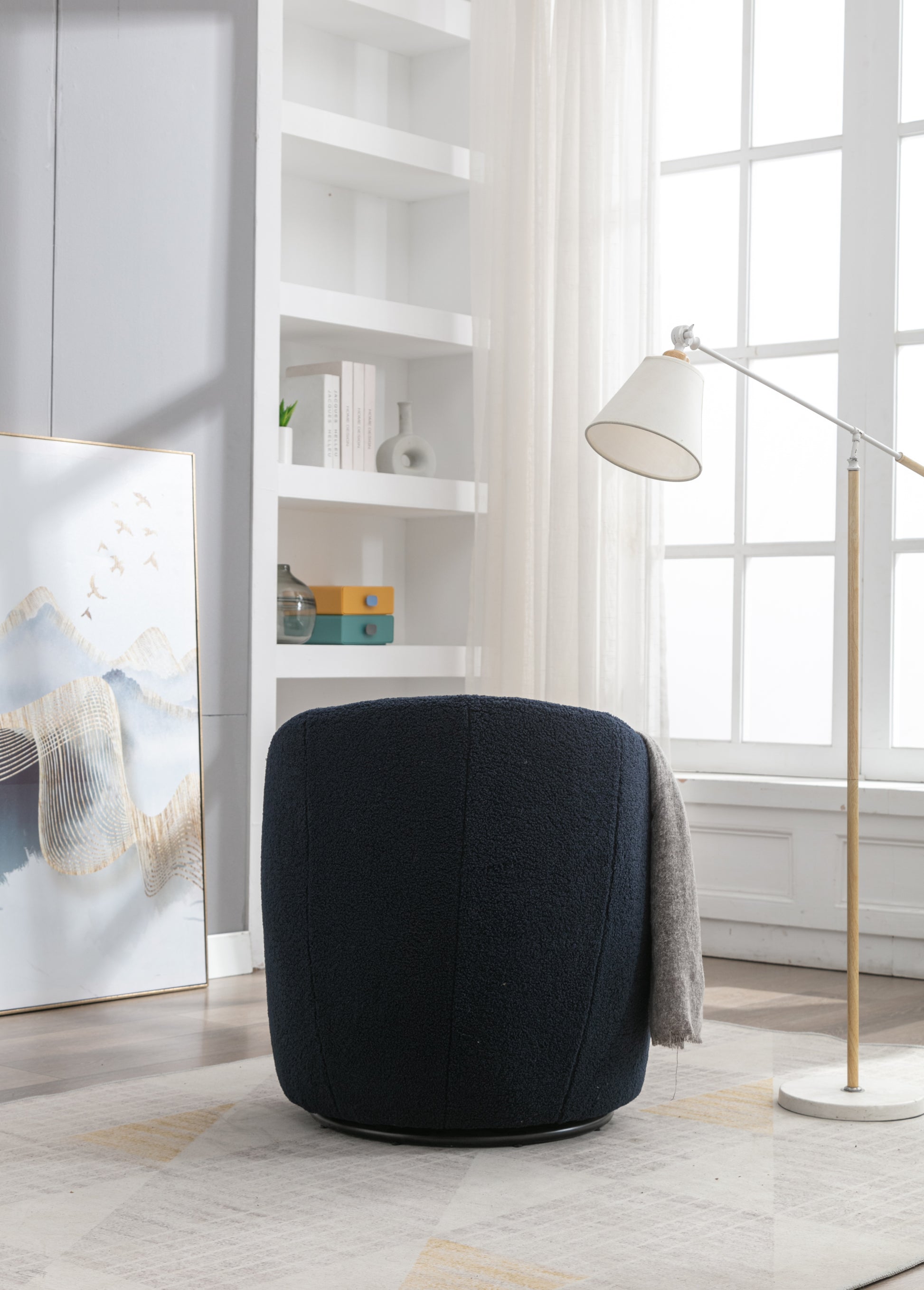 Teddy Fabric Swivel Accent Armchair Barrel Chair With Black Powder Coating Metal Ring,Dark Green Green Foam Upholstered