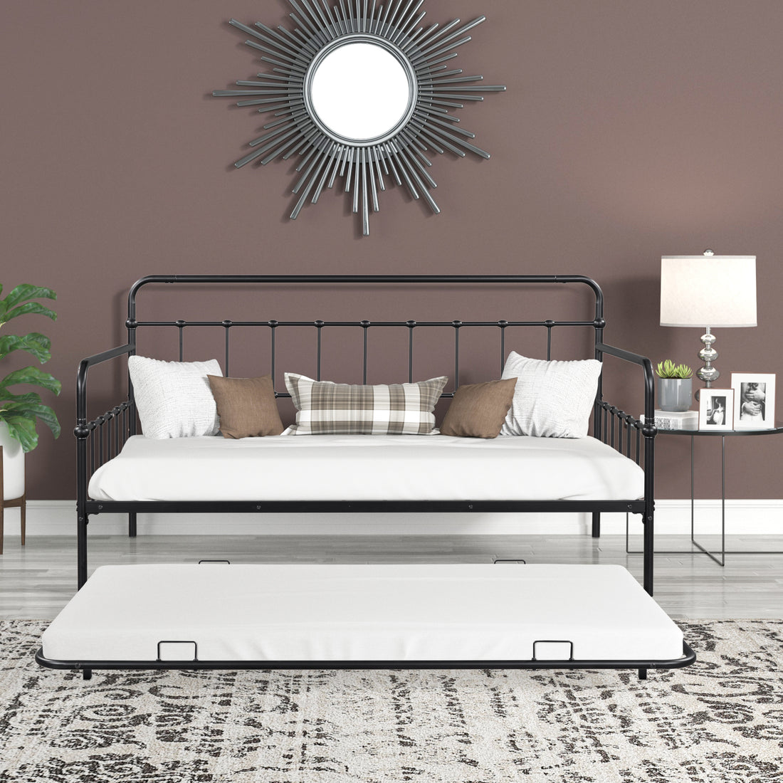 Metal Frame Daybed With Trundle Black Metal