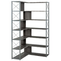 Silver Grey 7 Tier Bookcase Home Office Bookshelf, L Shaped Corner Bookcase With Metal Frame, Industrial Style Shelf With Open Storage, Mdf Board Silver Grey Mdf