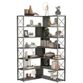 Silver Grey 7 Tier Bookcase Home Office Bookshelf, L Shaped Corner Bookcase With Metal Frame, Industrial Style Shelf With Open Storage, Mdf Board Silver Grey Mdf