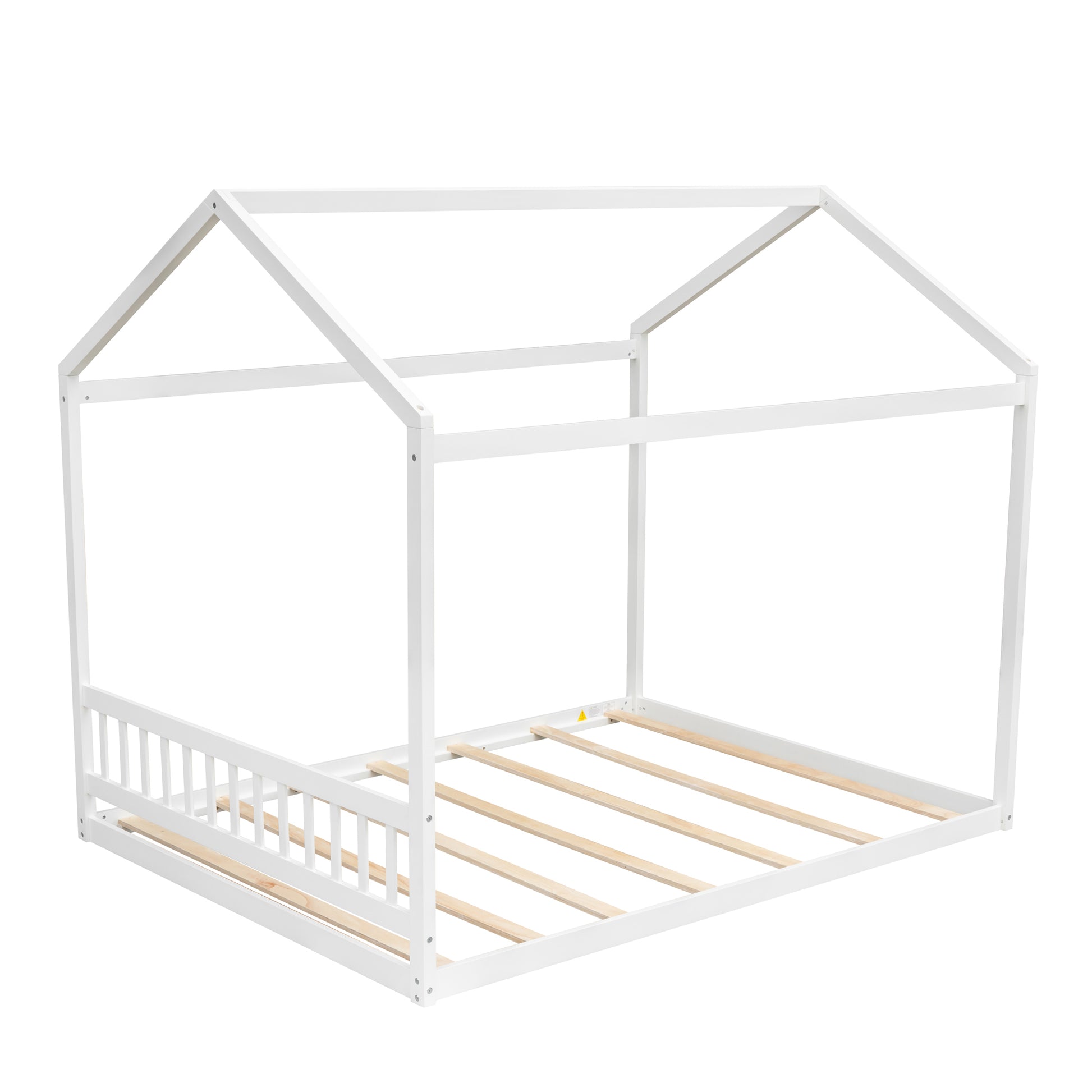 Queen Size Wooden House Bed With Headboard,White White Pine