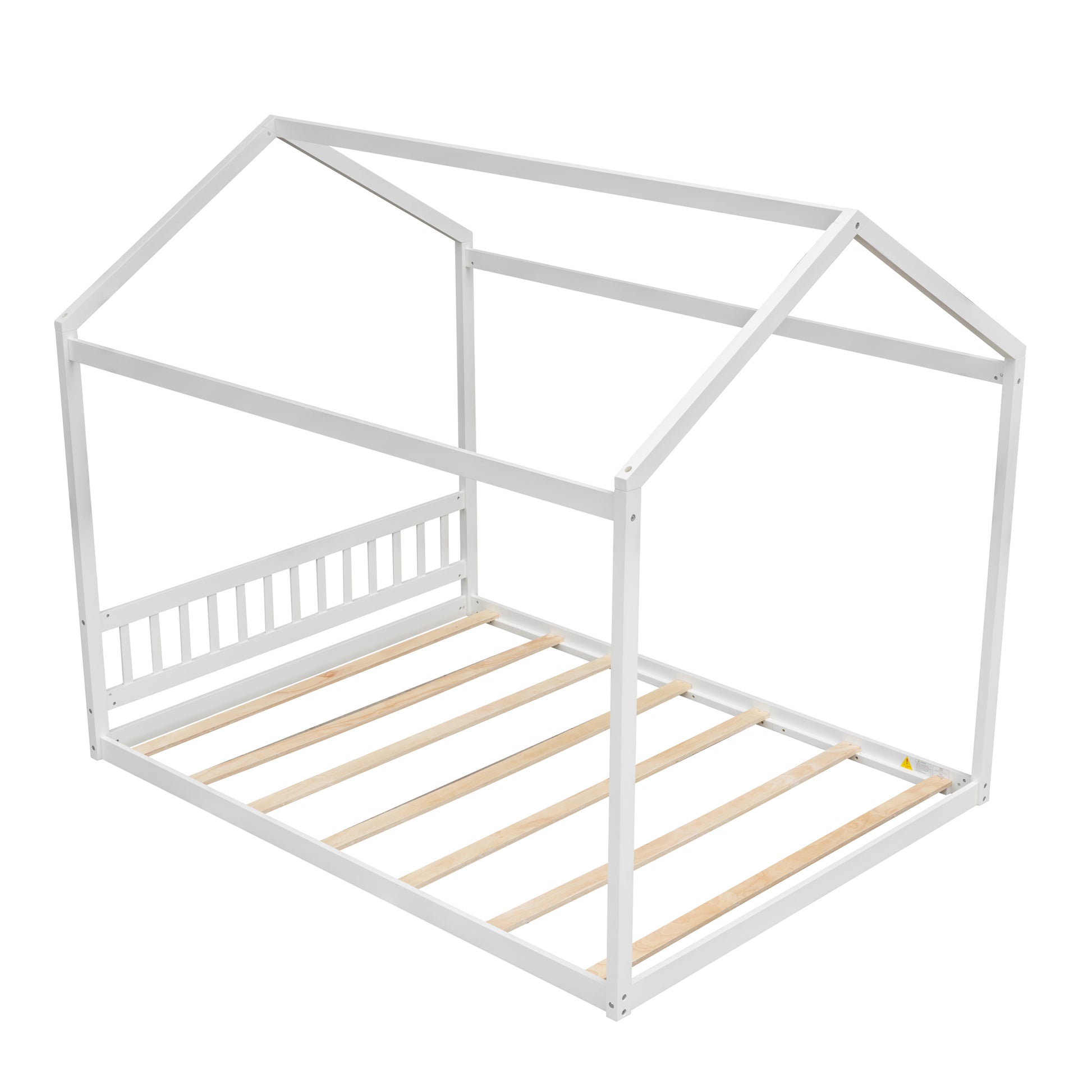 Queen Size Wooden House Bed With Headboard,White White Pine