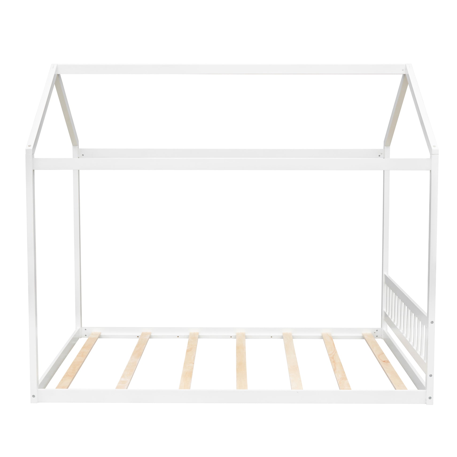 Queen Size Wooden House Bed With Headboard,White White Pine