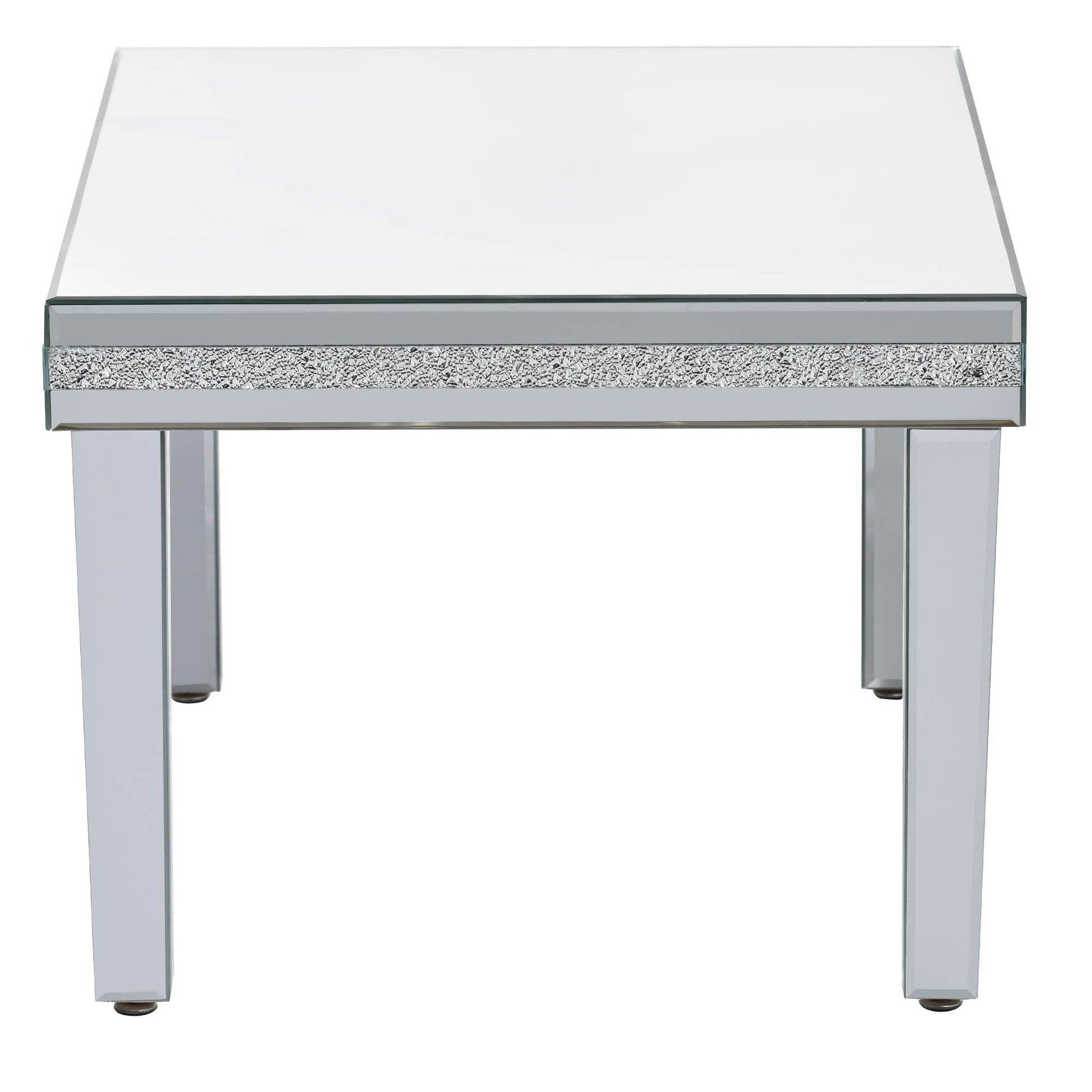 Fashionable Modern Glass Mirrored Coffee Table, Easy Assembly Cocktail Table With Crystal Design And Adjustable Height Legs, Silver Silver Glass