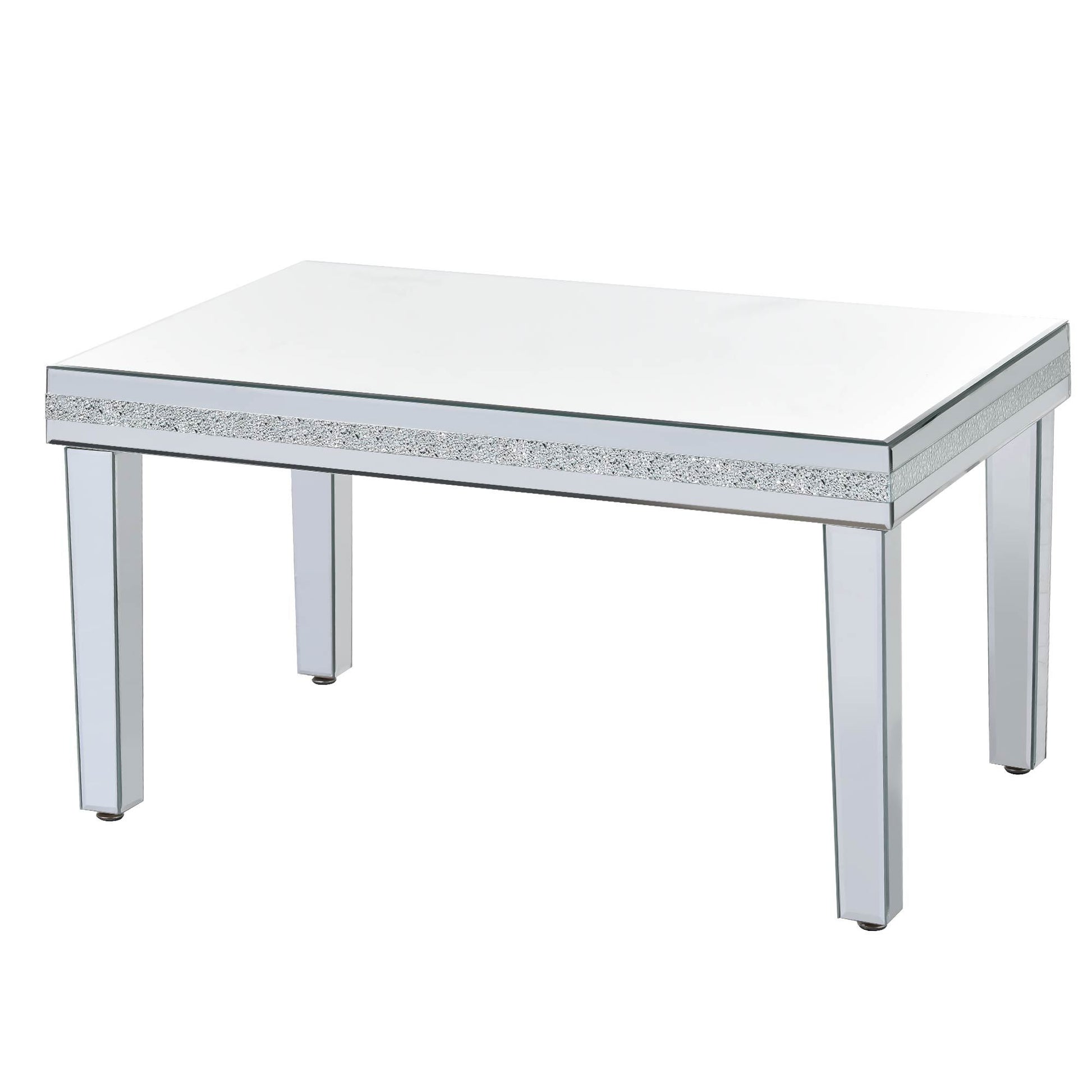 Fashionable Modern Glass Mirrored Coffee Table, Easy Assembly Cocktail Table With Crystal Design And Adjustable Height Legs, Silver Silver Glass