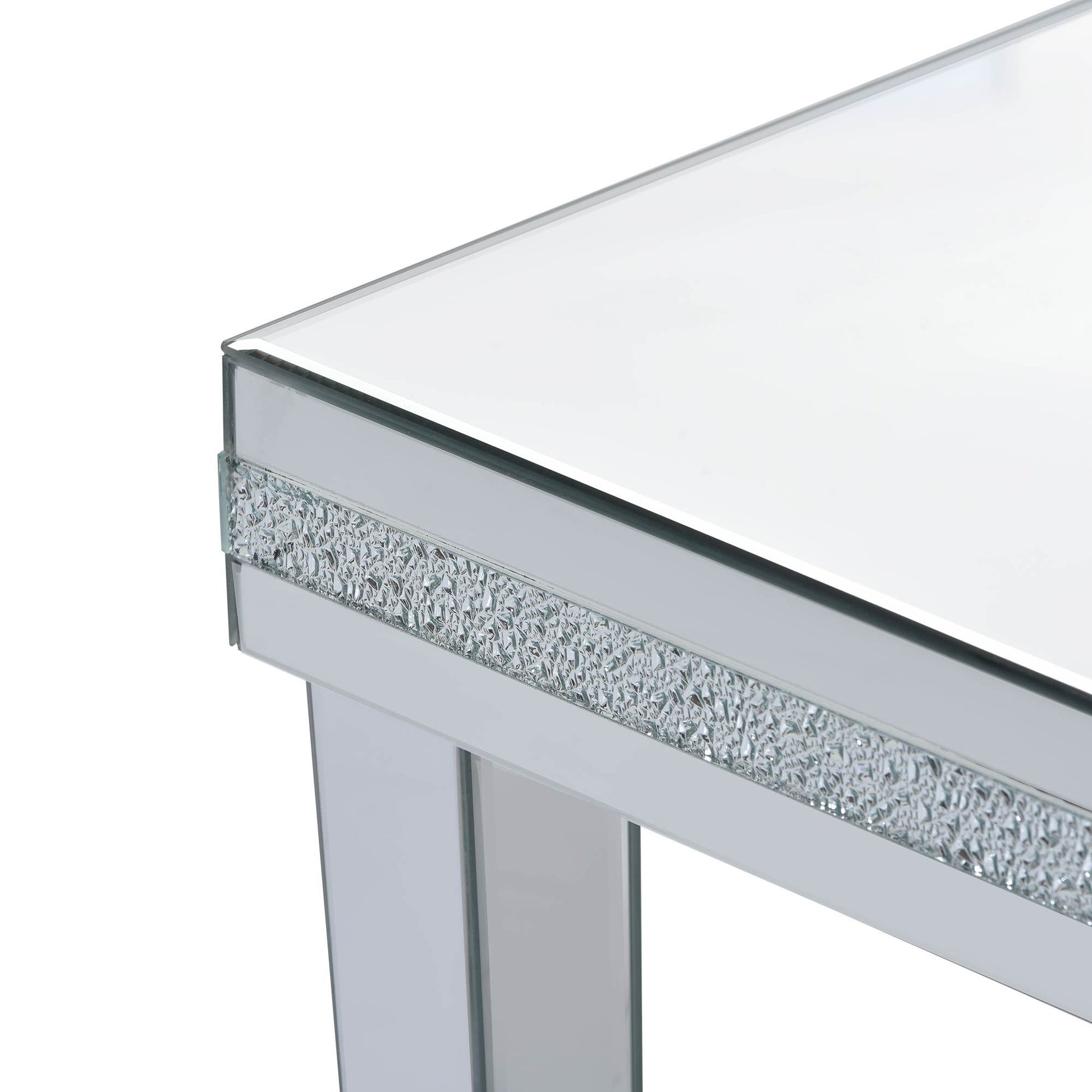 Fashionable Modern Glass Mirrored Coffee Table, Easy Assembly Cocktail Table With Crystal Design And Adjustable Height Legs, Silver Silver Glass