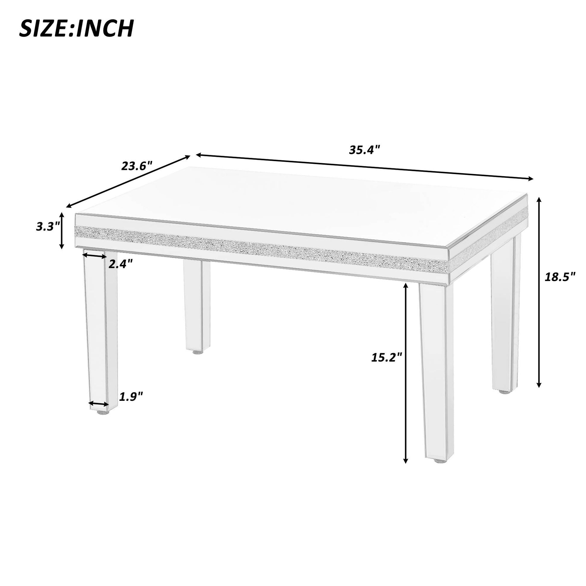 Fashionable Modern Glass Mirrored Coffee Table, Easy Assembly Cocktail Table With Crystal Design And Adjustable Height Legs, Silver Silver Glass
