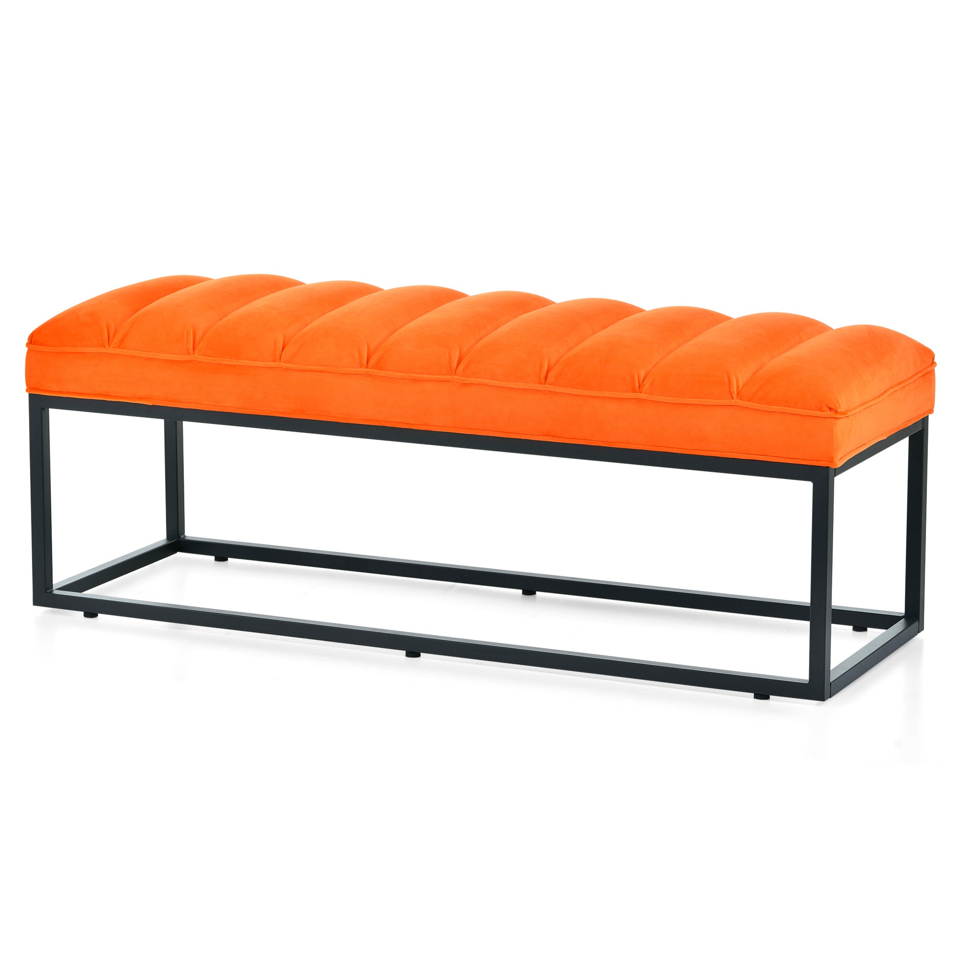 Metal Base Upholstered Bench For Bedroom For Entryway Orange Fabric