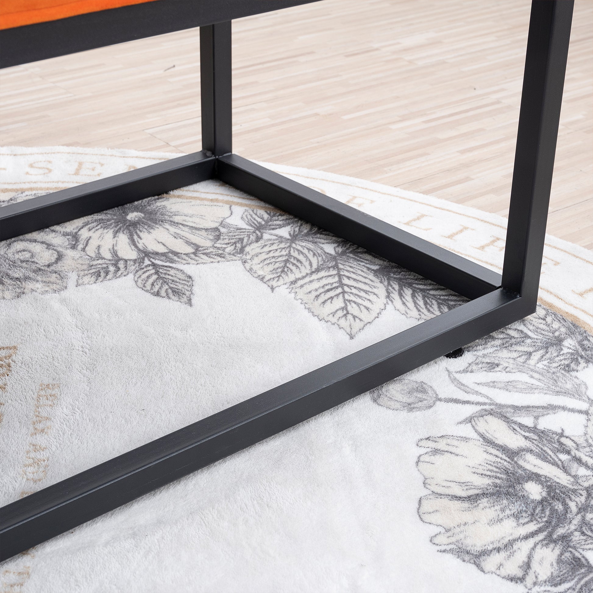 Metal Base Upholstered Bench For Bedroom For Entryway Orange Fabric