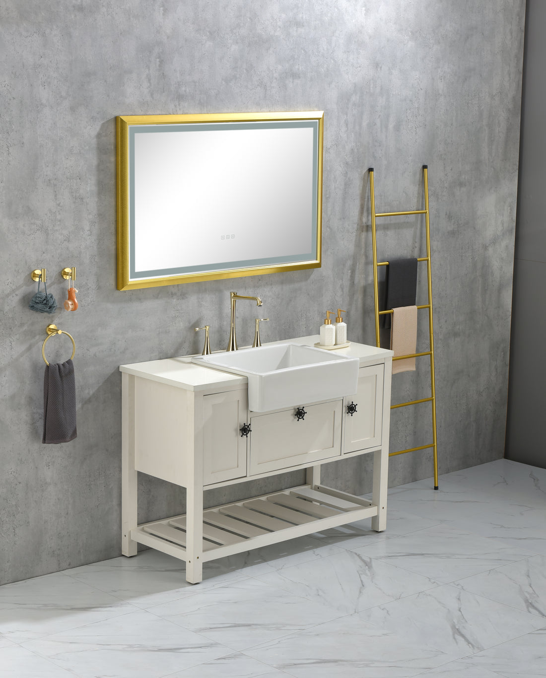 42 In. W X24 In. H Oversized Rectangular Black Framed Led Mirror Anti Fog Dimmable Wall Mount Bathroom Vanity Mirror Gold Aluminium
