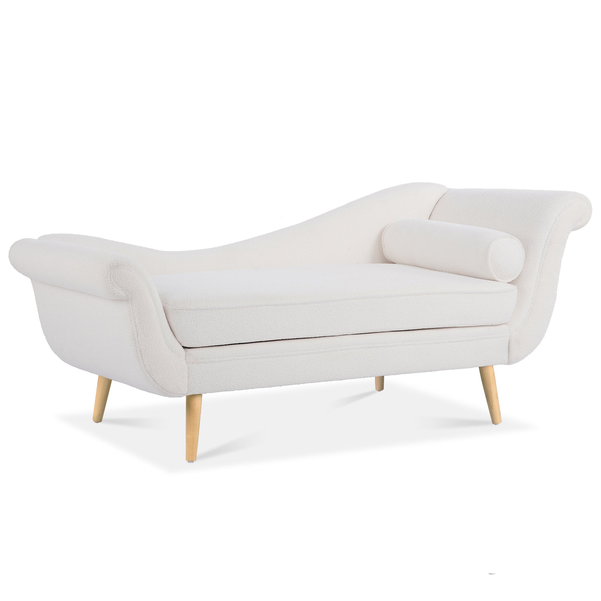 Chaise Lounge With Scroll Arms White Fabric