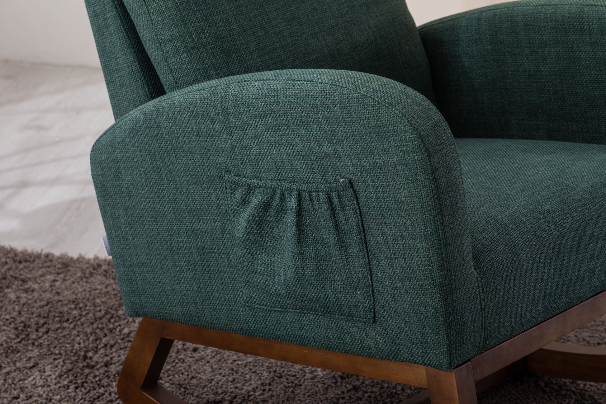 Coolmore Rocking Chair, Modern Glider Chair, Recliner Armchair With Wood Legs And Side Pocket, Nursery Rocking Accent Chair With High Back For Living Room Bedroom Emerald Linen Emerald Foam Solid Wood