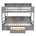 Twin Size Bunk Bed With Built In Shelves Beside Both Upper And Down Bed And Storage Drawer,Gray Gray Pine