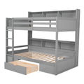 Twin Size Bunk Bed With Built In Shelves Beside Both Upper And Down Bed And Storage Drawer,Gray Gray Pine