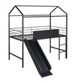 Metal House Bed With Slide, Twin Size Metal Loft Bed With Two Sided Writable Wooden Board Black Black Metal
