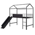 Metal House Bed With Slide, Twin Size Metal Loft Bed With Two Sided Writable Wooden Board Black Black Metal