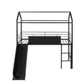 Metal House Bed With Slide, Twin Size Metal Loft Bed With Two Sided Writable Wooden Board Black Black Metal