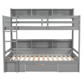 Twin Size Bunk Bed With Built In Shelves Beside Both Upper And Down Bed And Storage Drawer,Gray Gray Pine