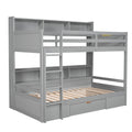 Twin Size Bunk Bed With Built In Shelves Beside Both Upper And Down Bed And Storage Drawer,Gray Gray Pine