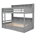 Twin Size Bunk Bed With Built In Shelves Beside Both Upper And Down Bed And Storage Drawer,Gray Gray Pine