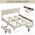 King Size Platform Bed Frame With Fabric Upholstered Headboard And Wooden Slats, No Box Spring Needed Easy Assembly, Dark Beige Beige Metal & Wood