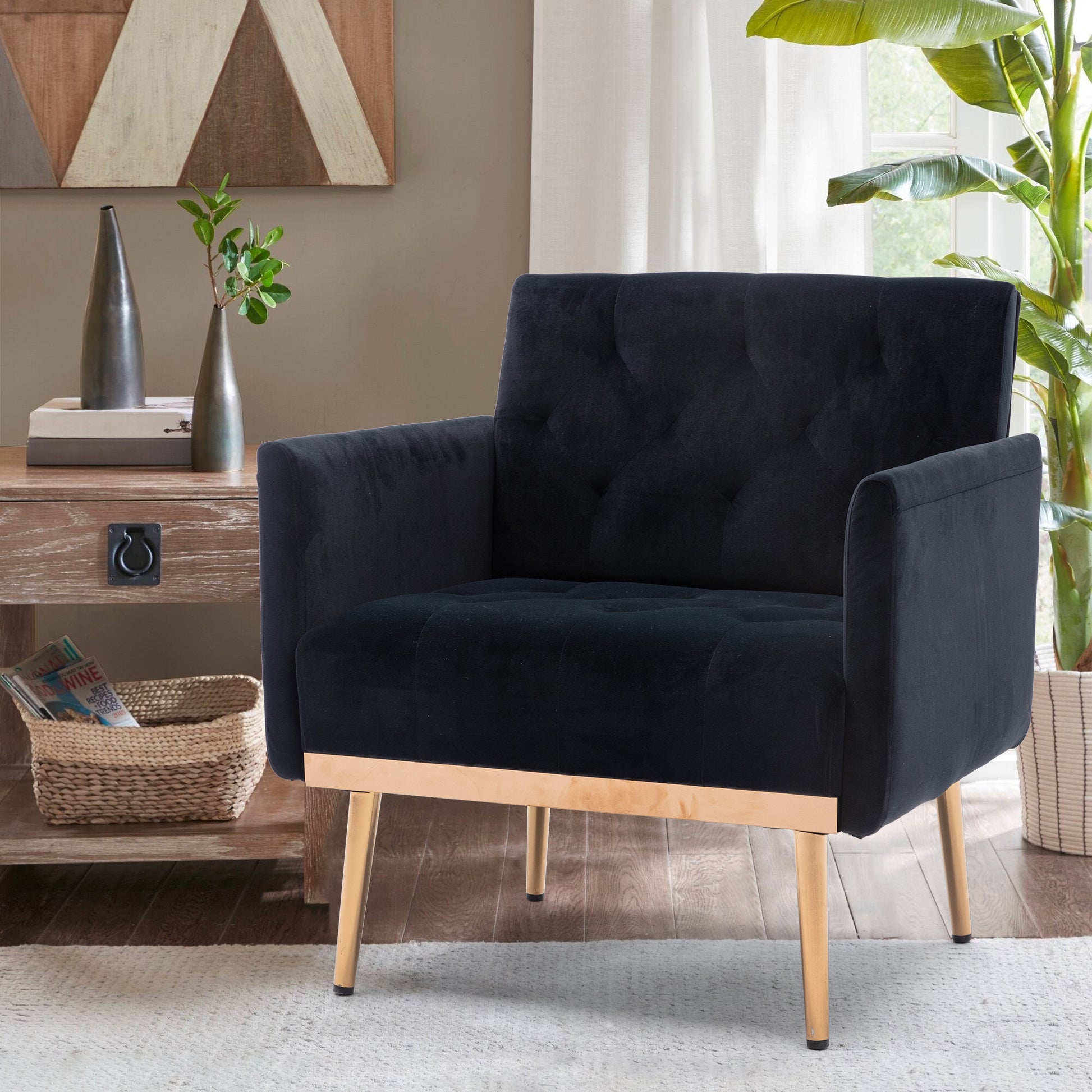 Coolmore Accent Chair ,Leisure Single Sofa With Rose Golden Feet Black Polyester