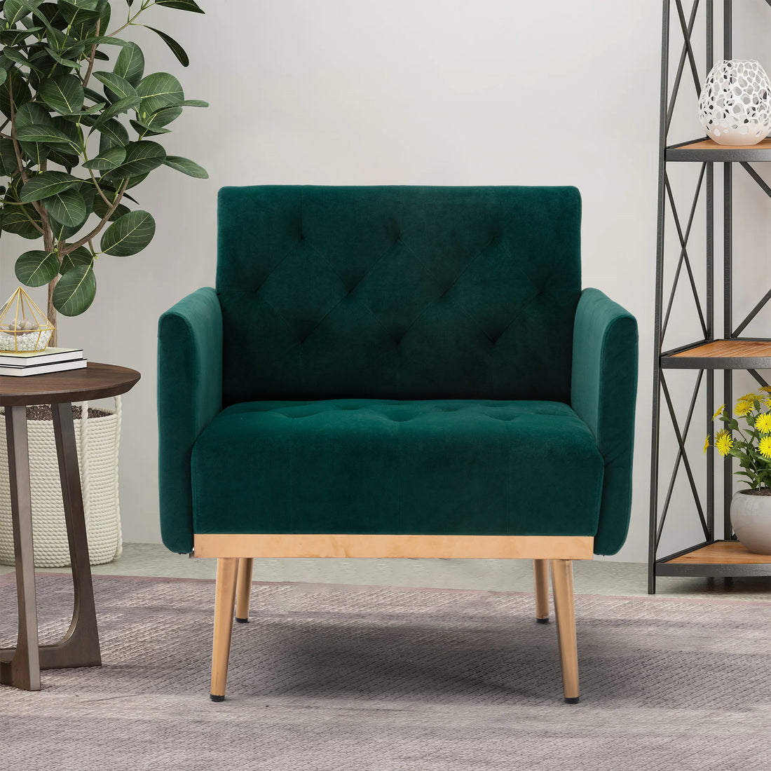 Coolmore Accent Chair ,Leisure Single Sofa With Rose Golden Feet Green Polyester