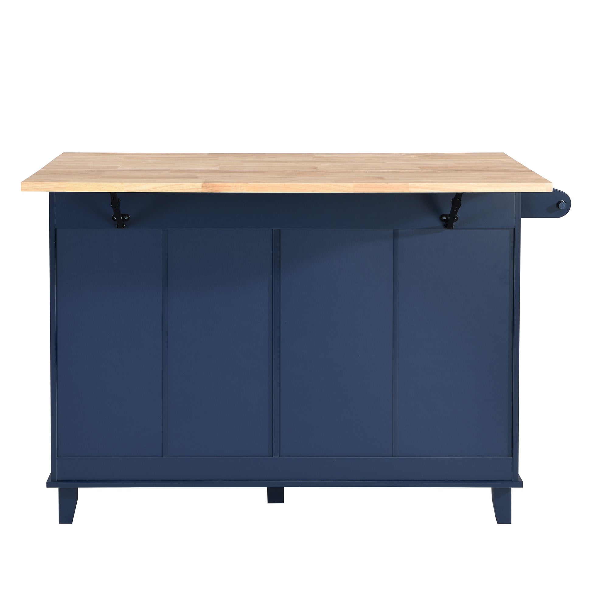 Farmhouse Kitchen Island Set With Drop Leaf And 2 Seatings,Dining Table Set With Storage Cabinet, Drawers And Towel Rack, Blue Black Brown Blue Kitchen Farmhouse Rectangular Kitchen Island Sets Rubberwood Solid Wood Small Less Than 40In