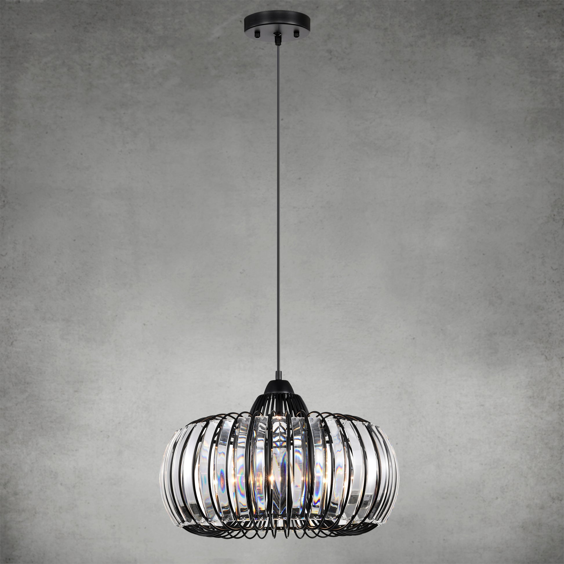 Modern Oblate Black Crystal Chandelier Fixture, Ceiling Pendant Light For Living Room, Bedroom, Kitchen, Dining Room, Hallway, Adjustable Color Temperature, Dimmable, 120V, E26, W16.5*L31.5 Matt