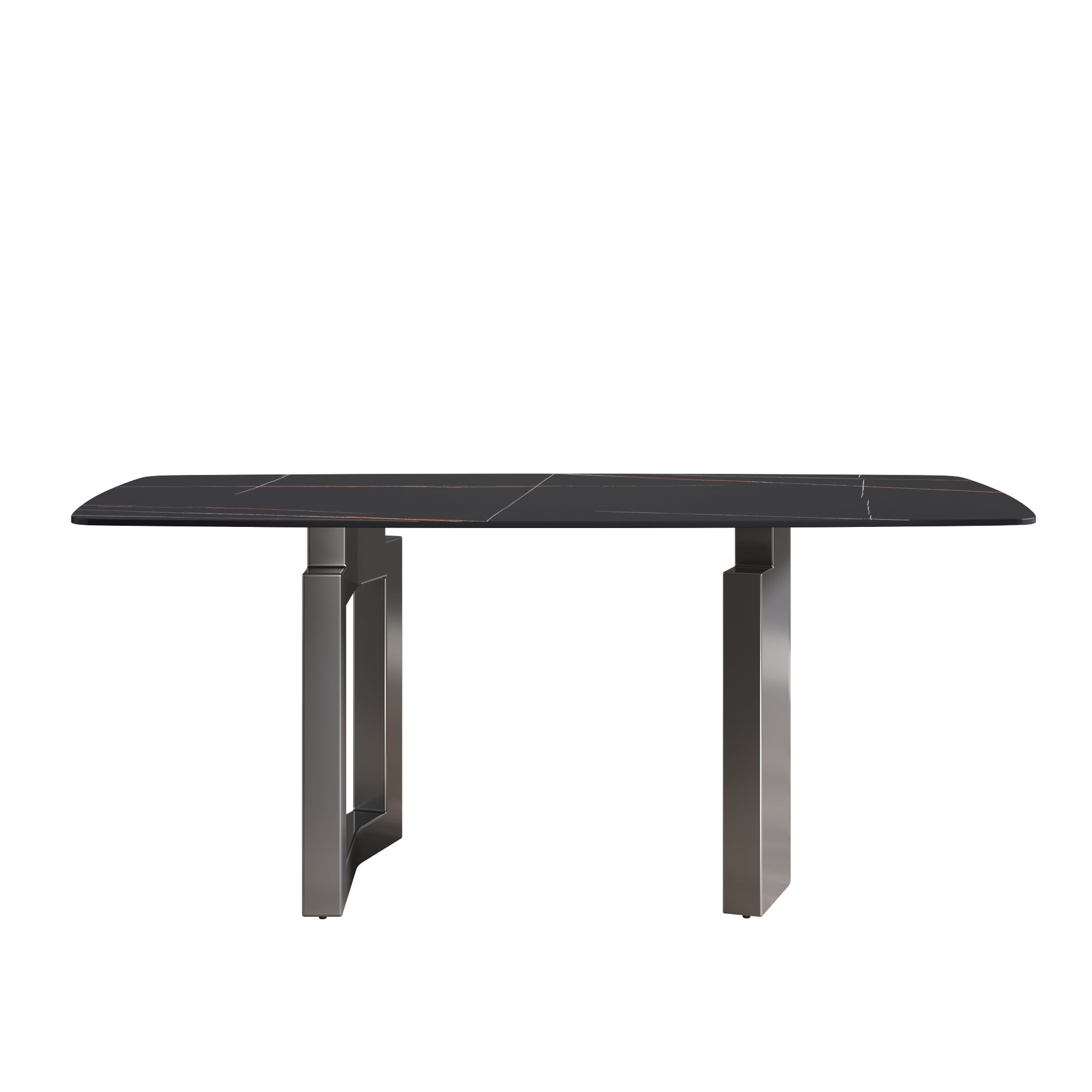 70.87"Modern Artificial Stone Black Curved Black Metal Leg Dining Table Can Accommodate 6 8 People Black Metal Sintered Stone