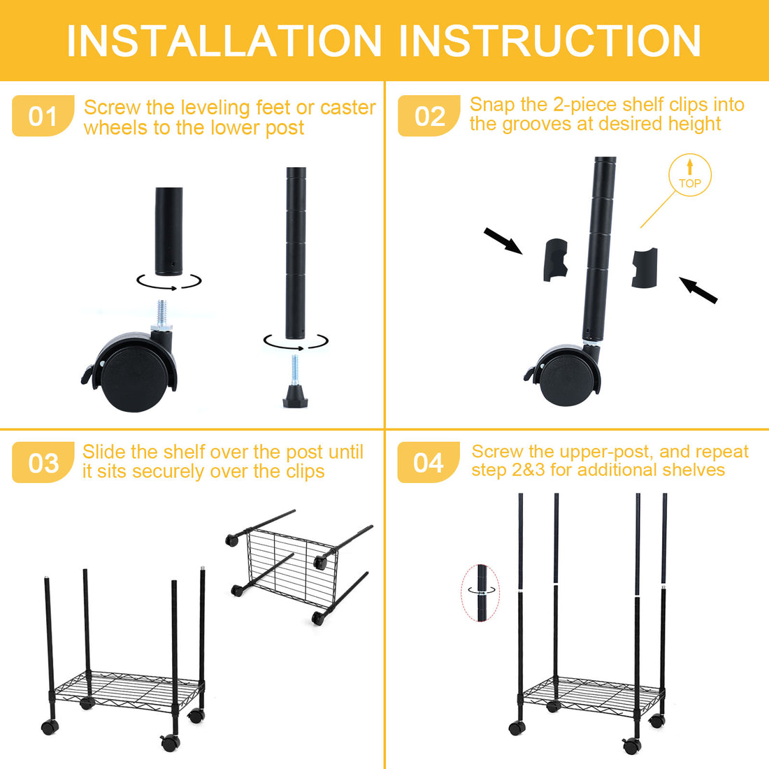 Yssoa Heavy Duty 6 Shelf Shelving With Wheels, With Hanging Hooks, Wire Shelving, Adjustable Storage Units, 17'' D X 11'' W X 63'' H, 6 Tier, Black Black Aluminum
