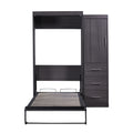 Twin Size Murphy Bed With Wardrobe And Drawers, Storage Bed, Can Be Folded Into A Cabinet, Gray Gray Pine