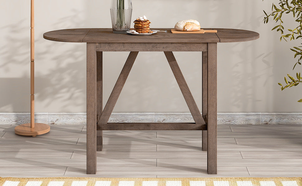 3 Piece Wood Counter Height Drop Leaf Dining Table Set With 2 Upholstered Dining Chairs For Small Place, Brown Brown Wood Dining Room Folding Rubberwood Oval Dining Table With Chair Upholstered