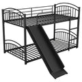 Twin Over Twin Metal Bunk Bed With Slide,Kids House Bed Black Black Metal