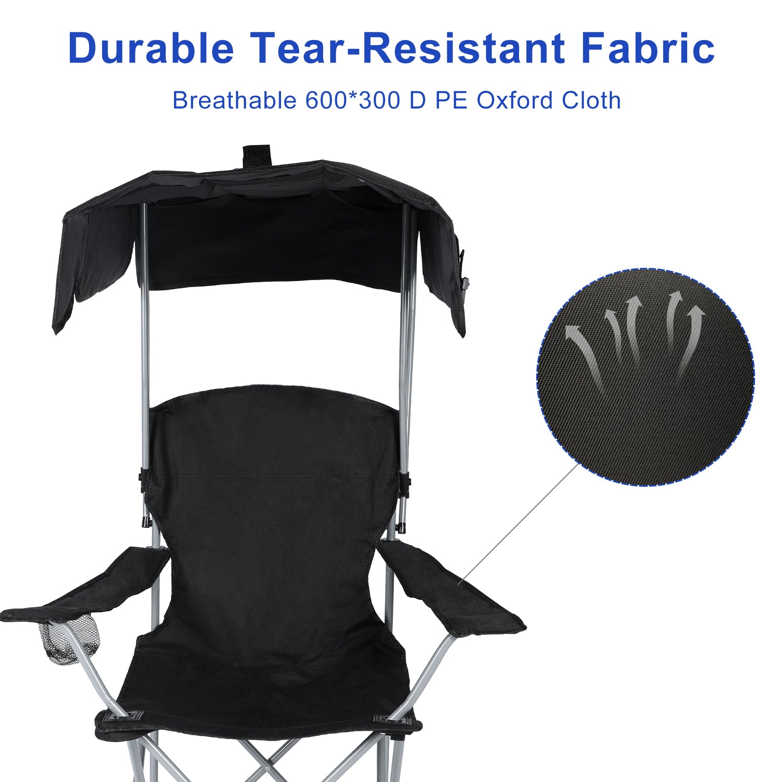 Yssoa Canopy Lounge Chair With Sunshade For Camping, Hiking, Travel, And Other Outdoor Events, With Cup Holder, 21.6" X 21.6" X 36", Black, 1 Pack Black Oxford Fabric