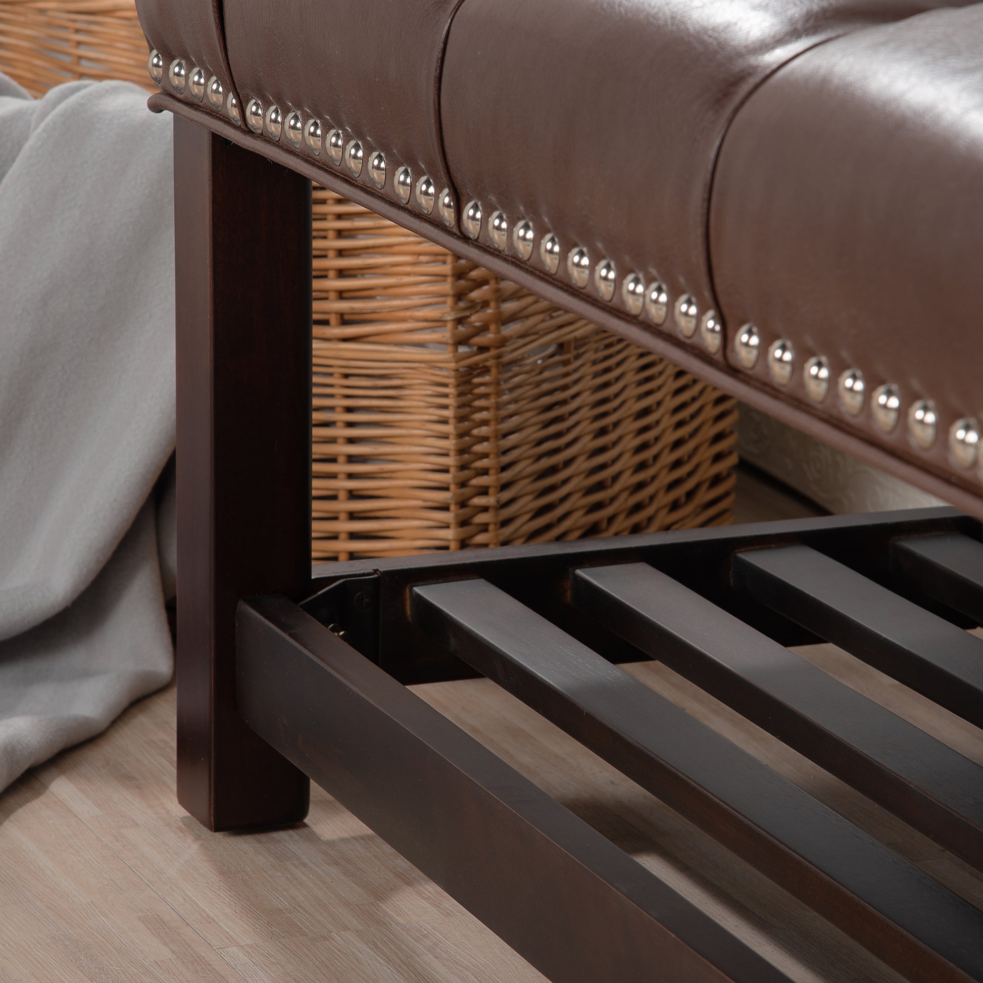 Bedroom End Of Bed Bench Tufted Upholstered End Of Bed Bench End Of Bed Entrance Shoe Bench, 60" With Trim And Shelf Bedroom Upholstered Leather Bench Living Room Shoe Rack Footstool Brown Dark Brown Pu