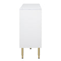 Modern Sideboard Mdf Buffet Cabinet Marble Sticker Tabletop And Amber Yellow Tempered Glass Doors With Gold Metal Legs & Handles White White Mdf Glass