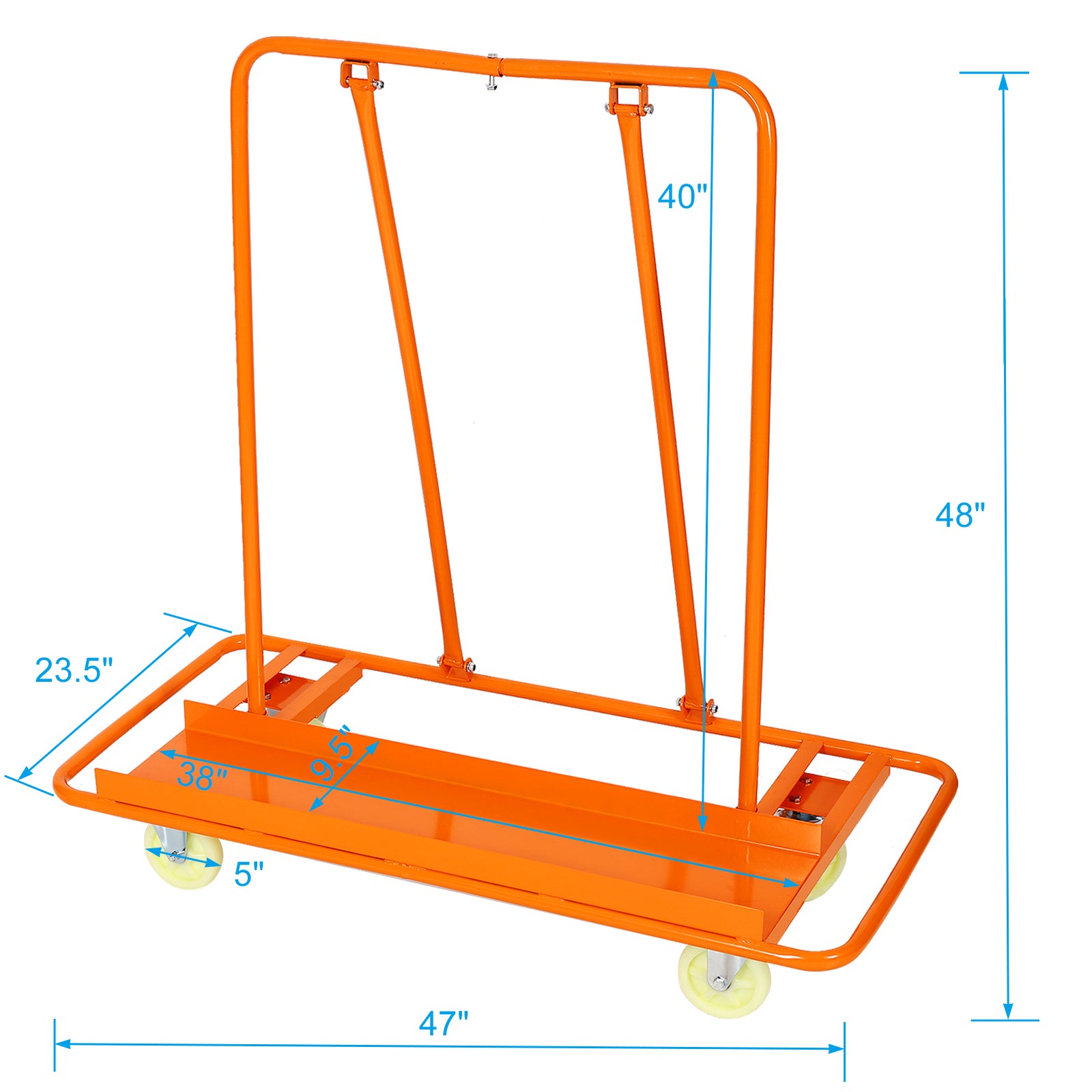 Heavy Duty Drywall Sheet Cart & Panel Dolly 1600Lbs Load Capacity,Panel Service Cart ,Casters With Brake Orange Steel