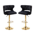 Bar Stools With Back And Footrest Counter Height Dining Chairs Velvet Black 2Pcs Set Black Upholstered