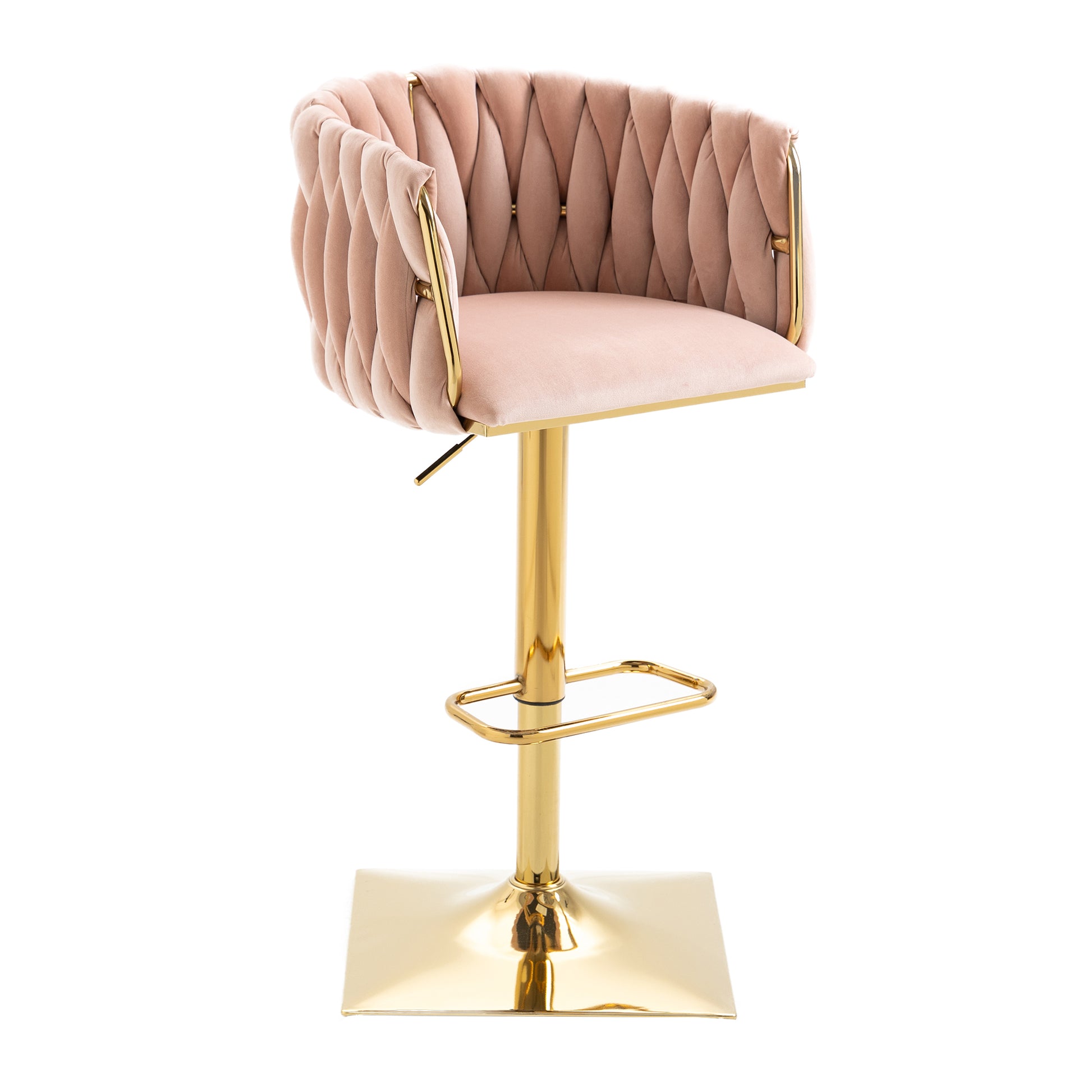 Coolmore Vintage Bar Stools With Back And Footrest Counter Height Dining Chairs 2Pc Set Pink Metal